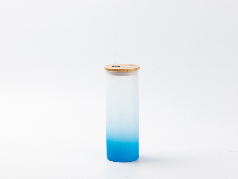 17oz Sublimation BLANK Slim Glass Tumbler w/ Frosted & Lt. Blue Gradient