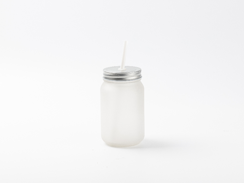 15oz Sublimation BLANK Frosted Mason Jar w/ Lid & Straw