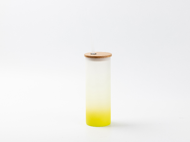 17oz Sublimation BLANK Slim Glass Tumbler w/ Frosted & Yellow Gradient