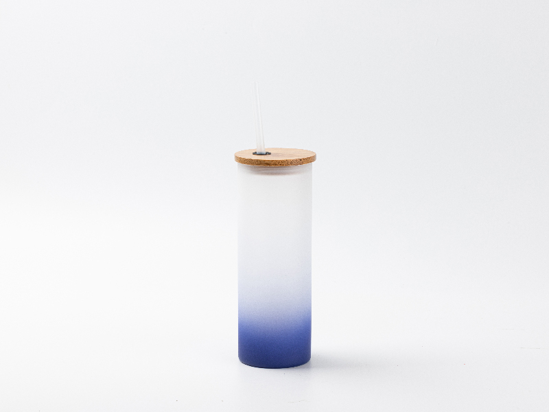 17oz Sublimation BLANK Slim Glass Tumbler w/ Frosted & Dark Blue Gradient