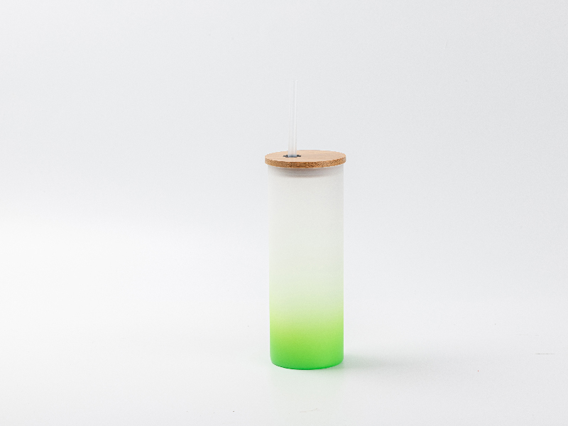 17oz Sublimation BLANK Slim Glass Tumbler w/ Frosted & Green Gradient