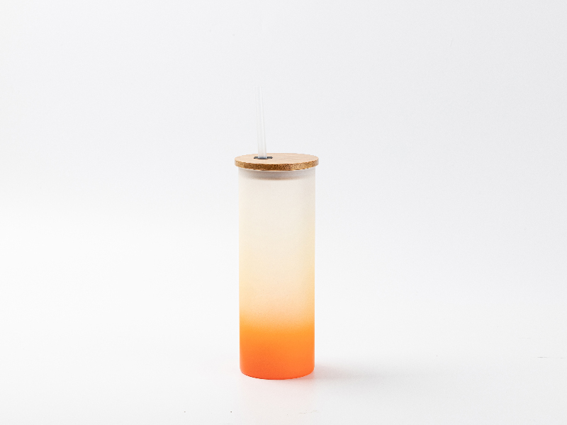 17oz Sublimation BLANK Slim Glass Tumbler w/ Frosted & Orange Gradient