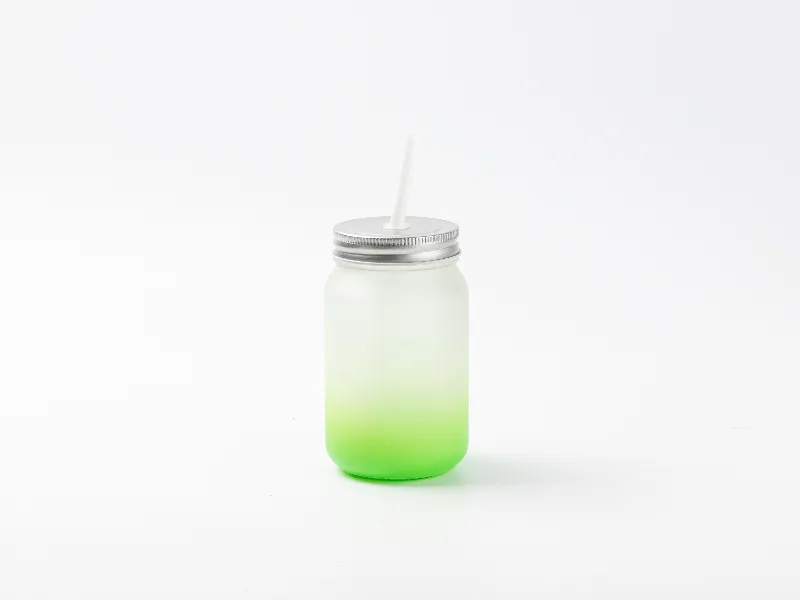 15oz Sublimation BLANK Frosted Mason Jar w/ Lid & Straw - GREEN