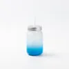 15oz Sublimation BLANK Frosted Mason Jar w/ Lid & Straw -LT BLUE