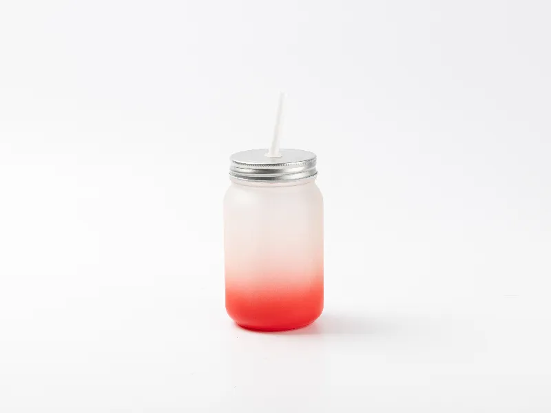 15oz Sublimation BLANK Frosted Mason Jar w/ Lid & Straw -RED