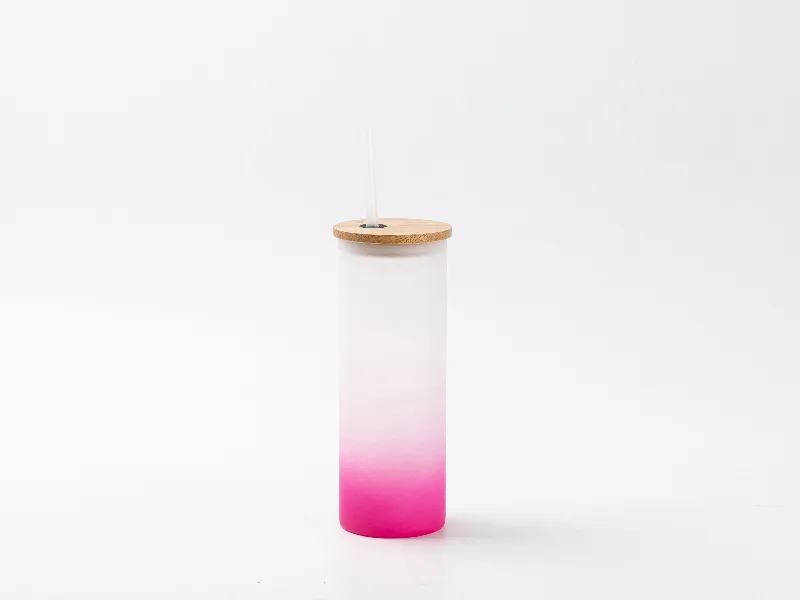 17oz Sublimation BLANK Slim Glass Tumbler w/ Frosted & Magenta Gradient