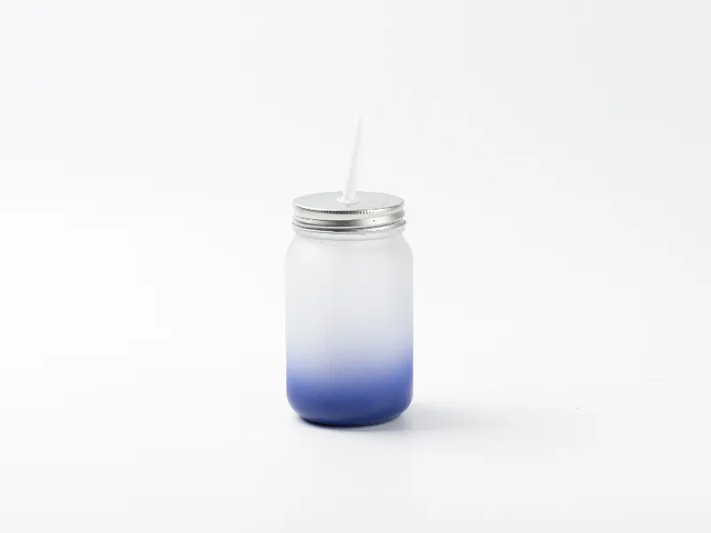 15oz Sublimation BLANK Frosted Mason Jar w/ Lid & Straw - DARK BLUE
