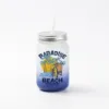 15oz Sublimation BLANK Frosted Mason Jar w/ Lid & Straw - DARK BLUE - Image 2