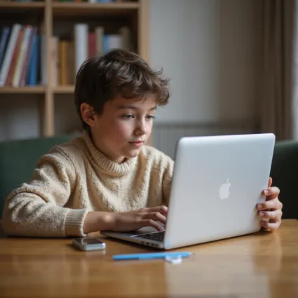 A teenage student focused on studying and taking notes on a laptop. edx coursera johns hopkins center for talented youth coursera cty