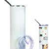 20oz Sublimation BLANK White Glitter Travel Mug with Metal Straw