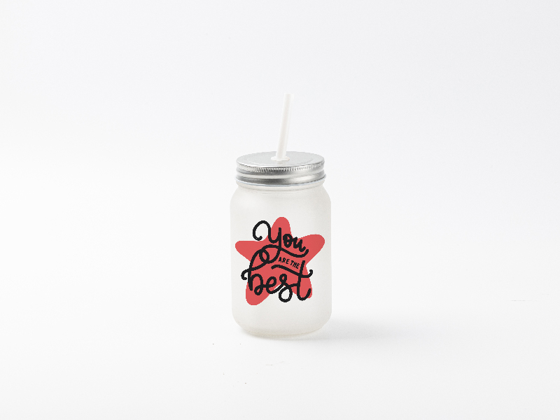 Sublimation Frosted Mason Jar with Lid & Straw- 12oz – Emerald Vinyl