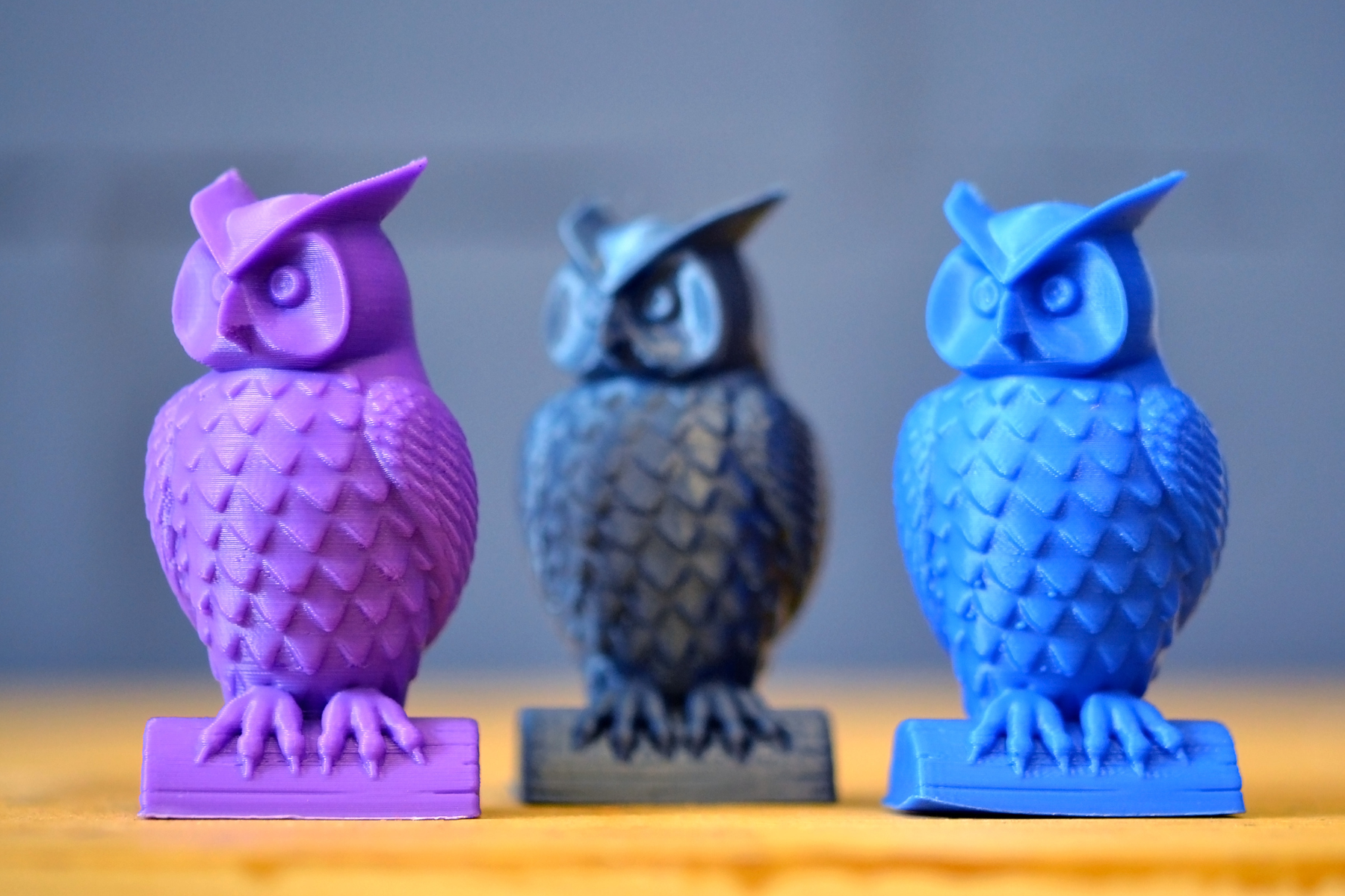 3D printed owl figurines