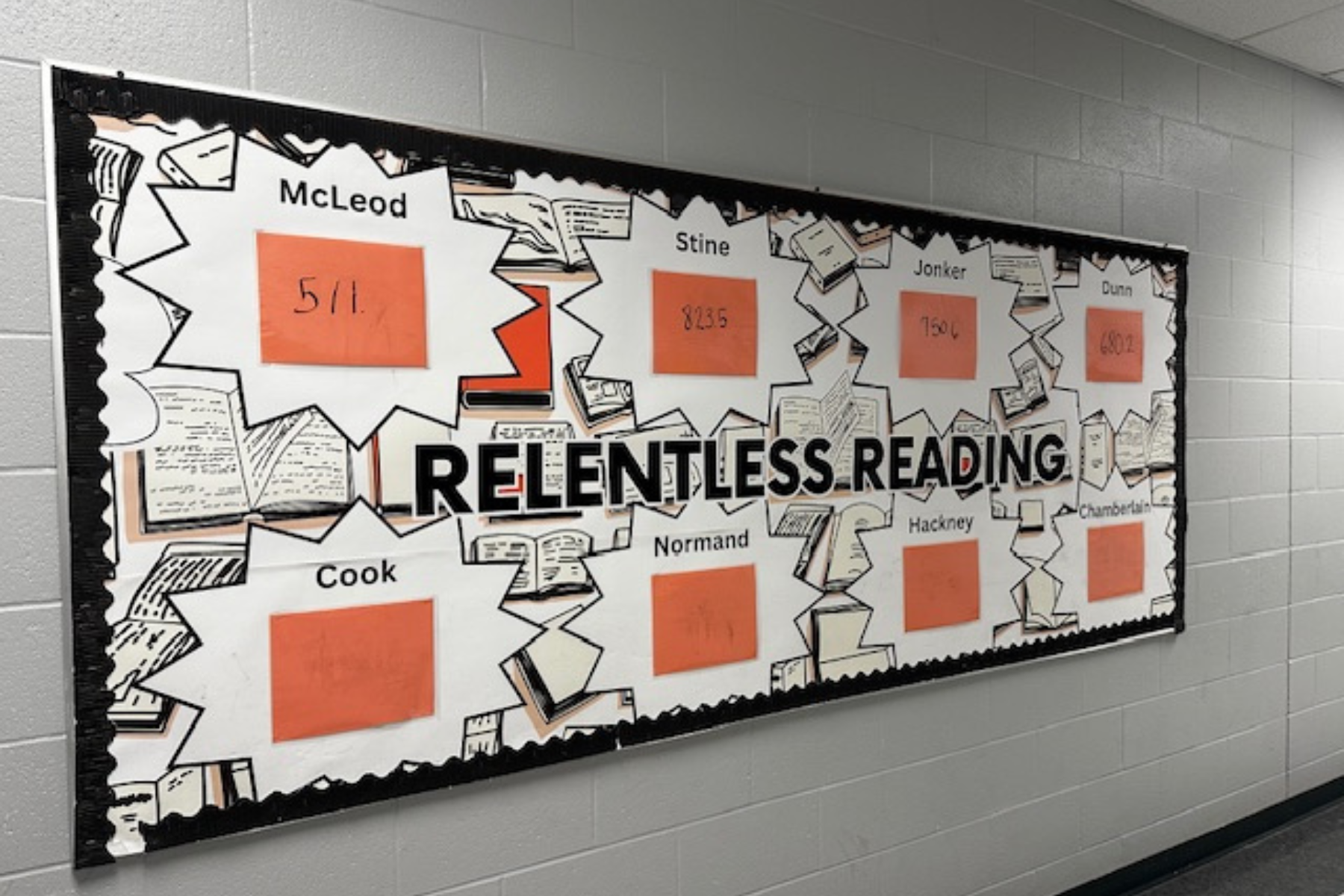 A custom printed bulletin board cover promoting reading, made with the Educator Plus