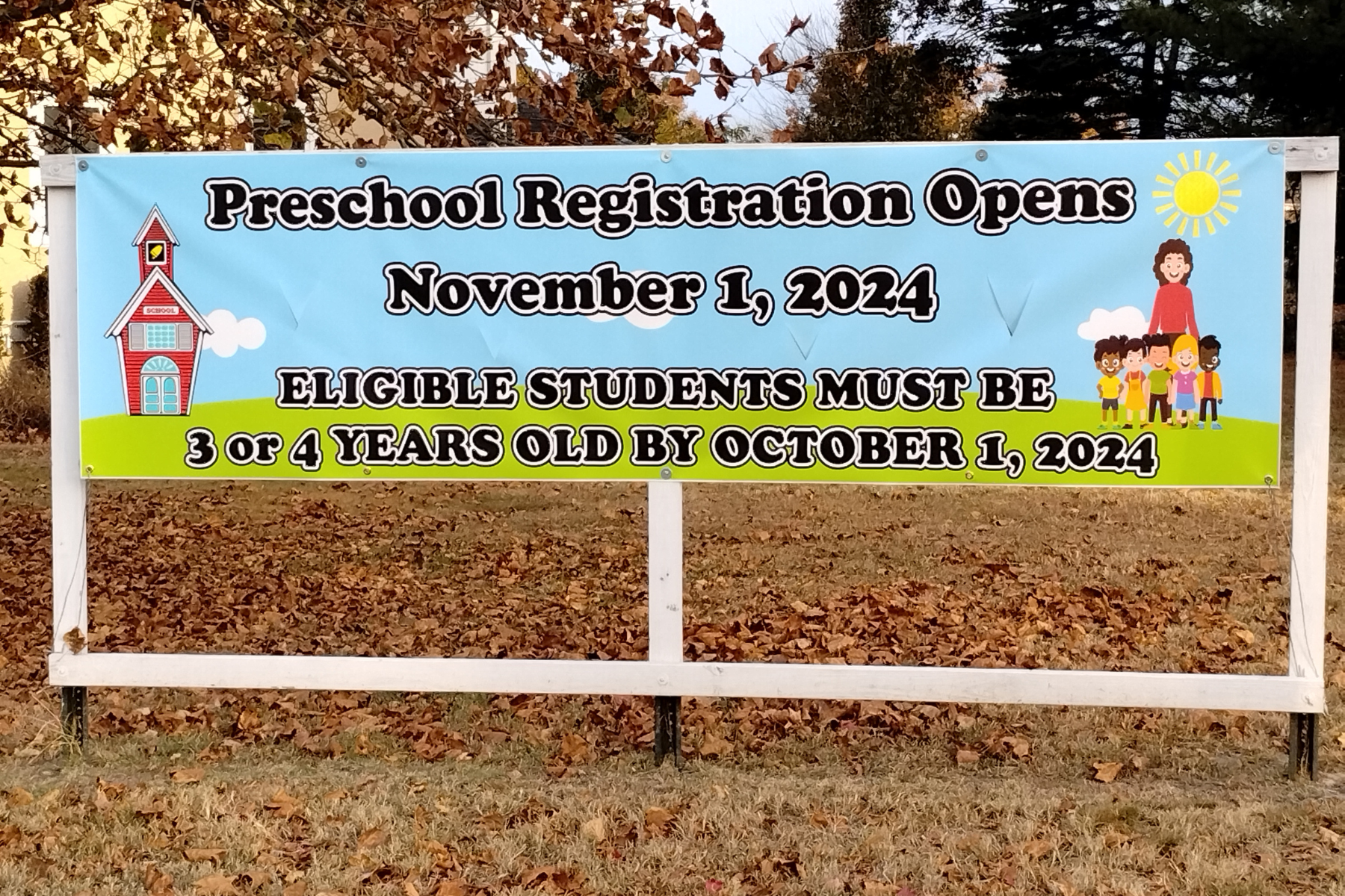 A preK registration outdoor banner printed with the Educator Plus