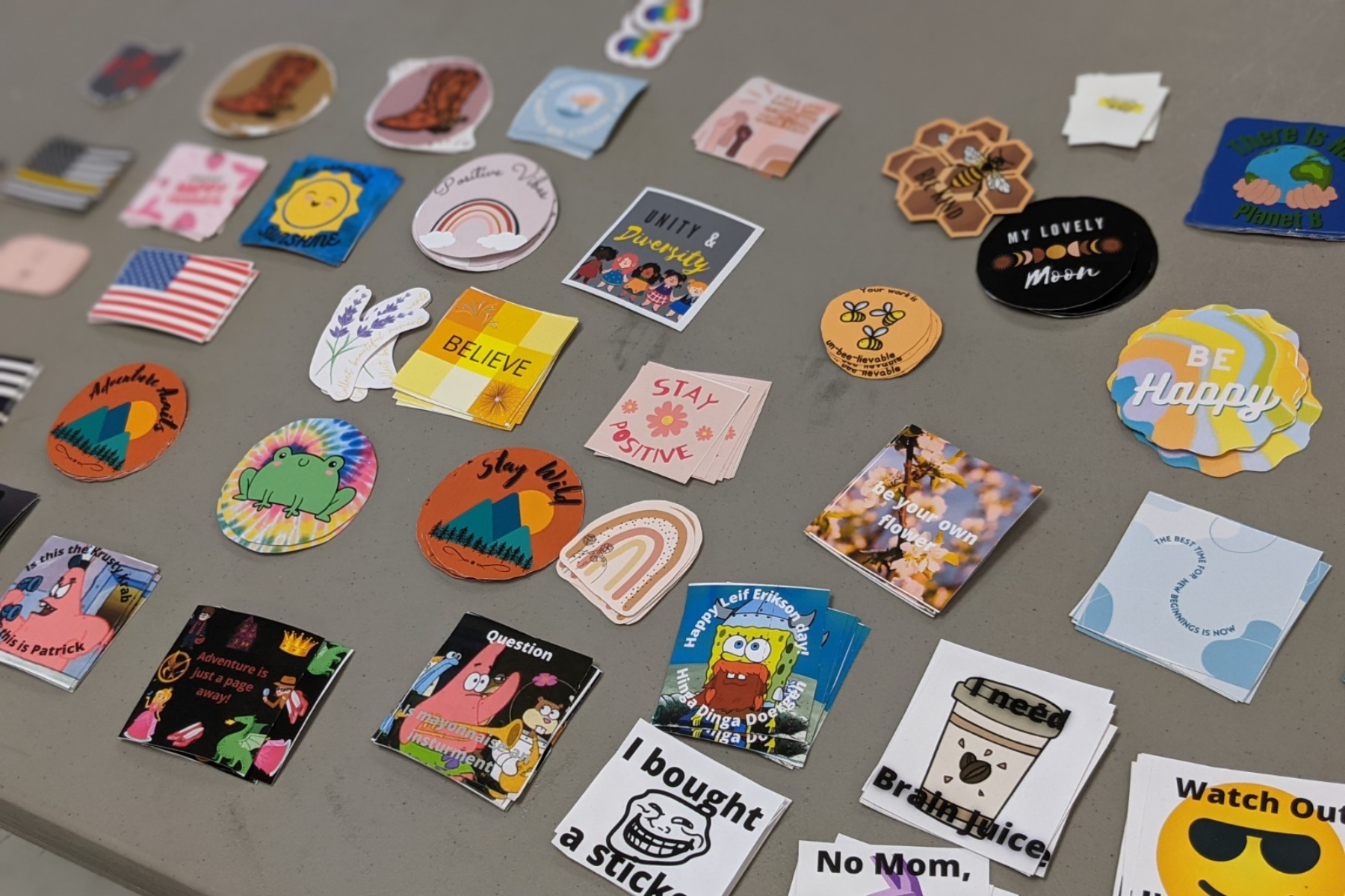 A table of student-designed stickers, created with Educator Plus