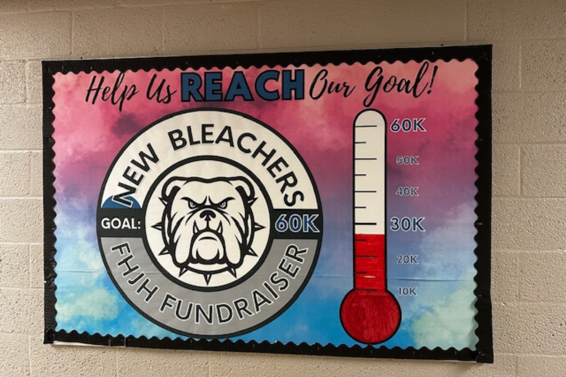 A custom fundraising tracker bulletin board, printed using the Educator Plus poster printer