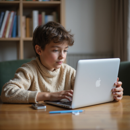 A teenage student focused on studying and taking notes on a laptop. edx coursera johns hopkins center for talented youth coursera cty